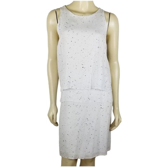 Metaphor sleeveless tiered comfortable rayon white dress with light polka dots L - Picture 1 of 12
